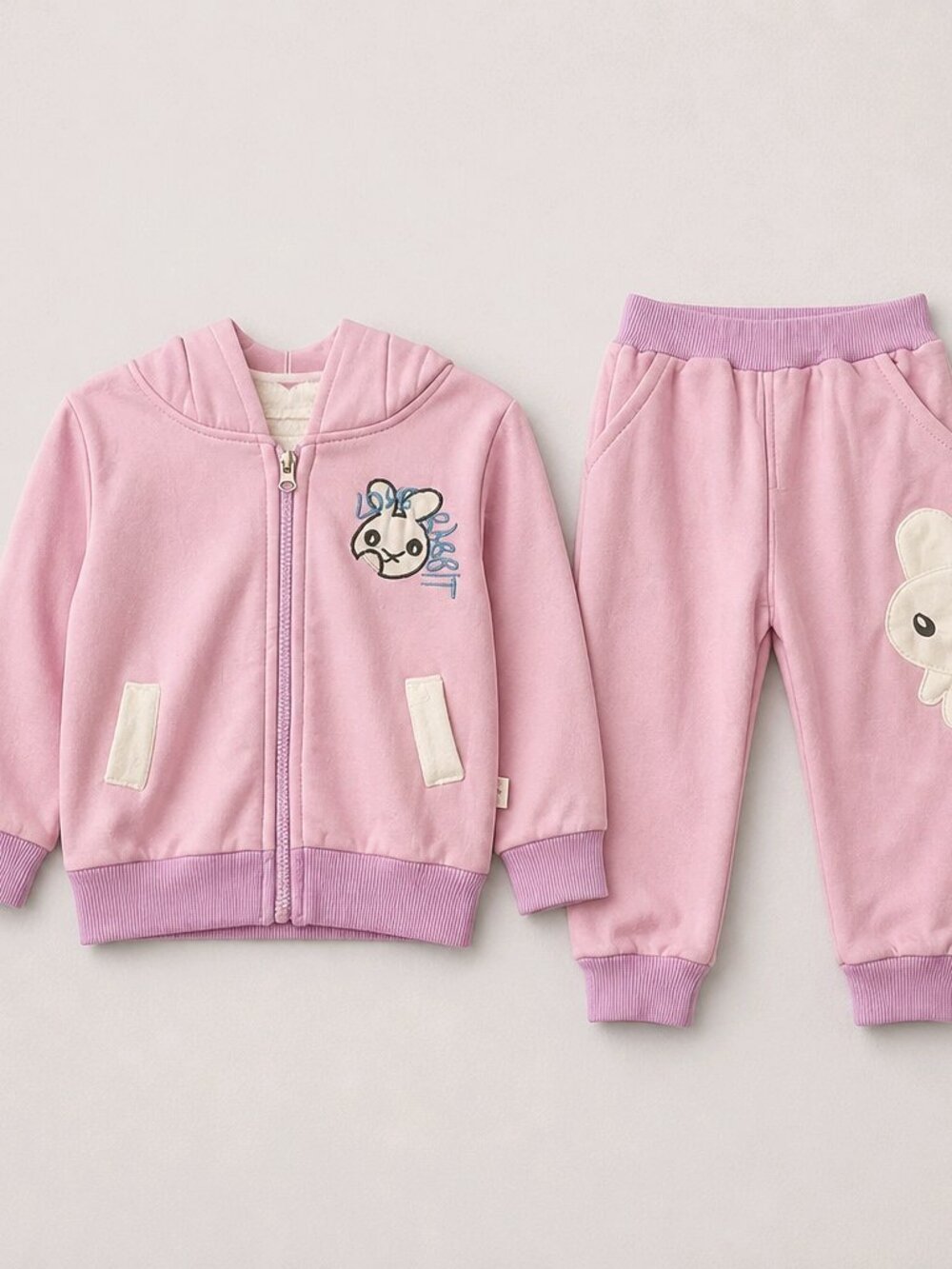 Warm Thick Fleece Purple Bunny Two Piece Set